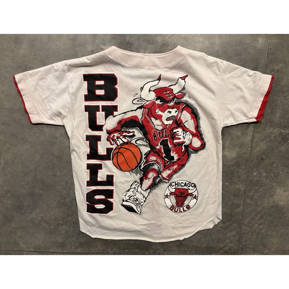 Chicago Bulls Benny #1 Button Shirt Baseball Jersey Medium / Large White VTG 90s